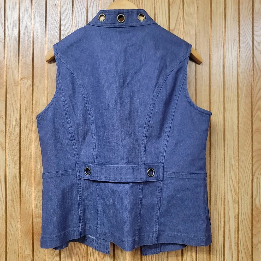 Christopher & Banks Womens Blue Grommet Trim Open Front Vest Chic Utility Size M